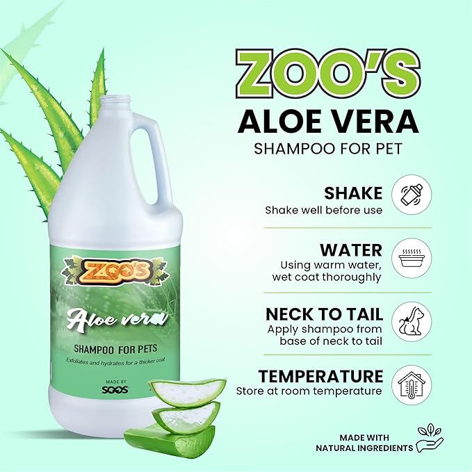 Zoo’s Aloe Vera Pet Shampoo Moisturize Skin Fast Absorbing Reduce Odors for Dog and Cat (4L / 1.32 gal)