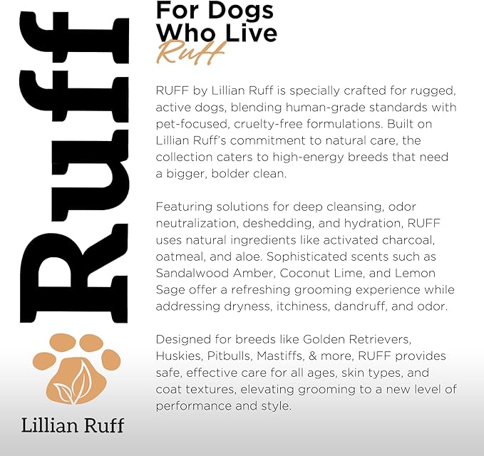 RUFF by Lillian Ruff Oatmeal Dog Shampoo | Sandalwood Amber | Professional Dog Shampoo With Aloe & Coconut Oil | Relieves Itching & Hot Spots | Moisturizing & Deodorizing | Safe for Puppies | USA Made