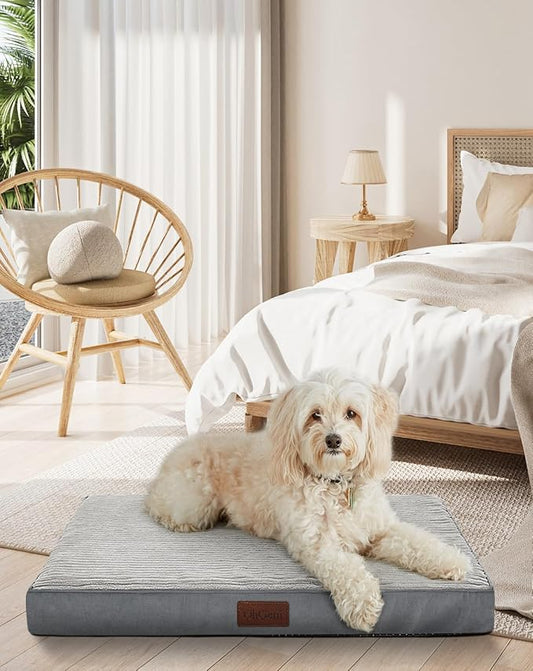 OhGeni 30 Inch Orthopedic Waterproof & Machine Washable Dog Bed with Egg Crate Foam Support, Non-Slip Bottom and Removable Pet Bed Cover for Extra Large, Large, Medium, Small Dogs (Gray)