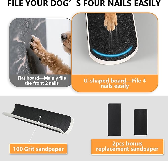 Dog Scratch Pad for Nails, U-Shaped Dog Scratch Board with 4 Sticky Sandpapers, Plastic Durable Dogs Nail File Toy, Shortened Dog’s Side Nails Easily for Small and Medium Dogs, Cats (M)