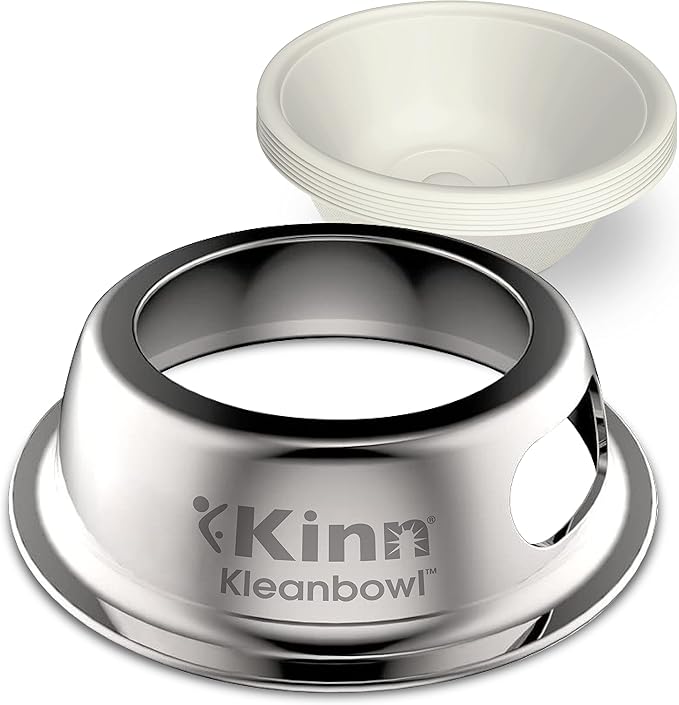 Kinn Kleanbowl Pet Bowl Stainless Steel Frame with Compostable Refills, 8 oz (Pack of 1) – Spill-Proof Stable Disposable Dog Bowls for Easy Cleaning and Healthy Pets, No Plastic