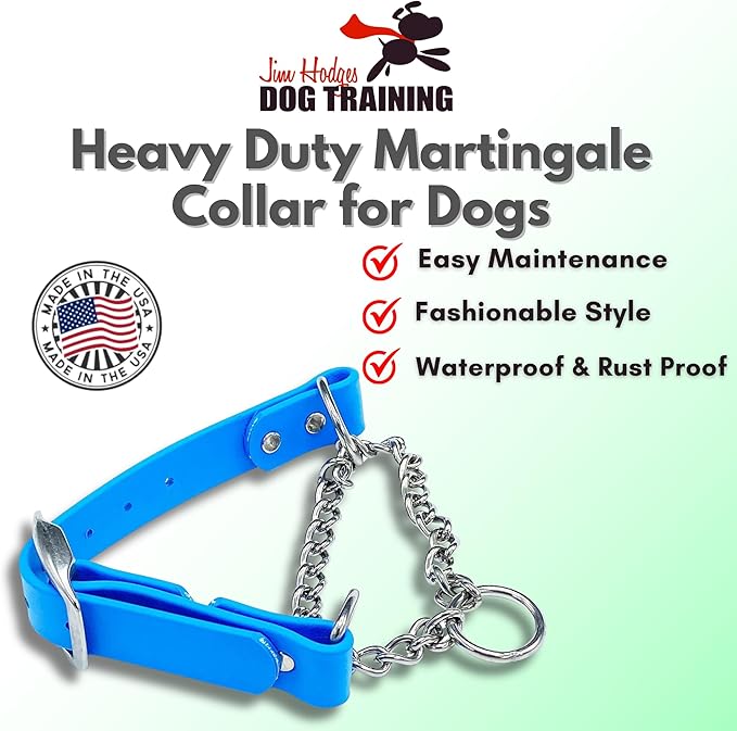 Martingale Collar for Dogs, Biothane, Stainless Steel Hardware, No Pull, Made in The USA, Professional Grade, Extra Large, Light Blue
