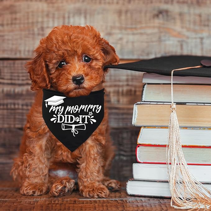 3 Pack Dog Graduation Bandanas Reversible Doggy Graduations Cap and Gown Adjustable Graduat Pet Triangle Scarf Outfit Costume for Small Medium Large Dogs