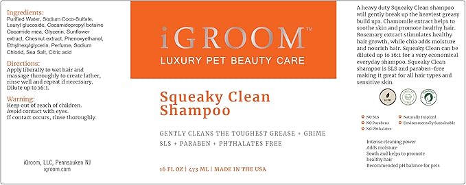 iGroom Dog Shampoo + Dog Conditioner Groomers Bundle - Squeaky Clean Dog Shampoo, Chamomile Extracts Sooth Skin, 16 oz - Pro-Keratin Leave-in Dog Conditioner, Excellent Detangling, 16 oz