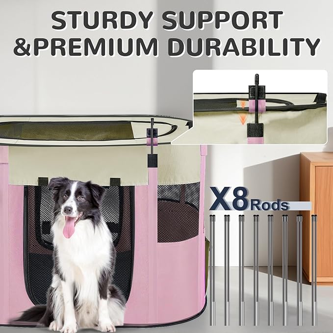 Dog Playpen,Cat Crate,Portable Pet Playpen, Foldable Kennel for Puppy Kitten Rabbit,Breathable Shade Cover,Indoor Outdoor Travel Camping Use for Puppy Cat Dog Pink S