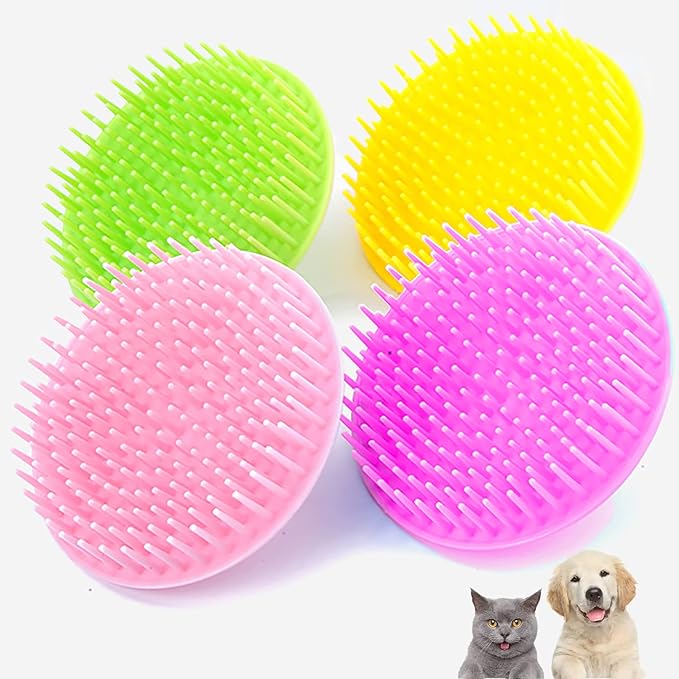 4pcs Silicone Dog Grooming Brush Pet Shampoo Bath Brush Soothing Massage Rubber Comb with Handle for Long Short Hair Dogs Cats (A)