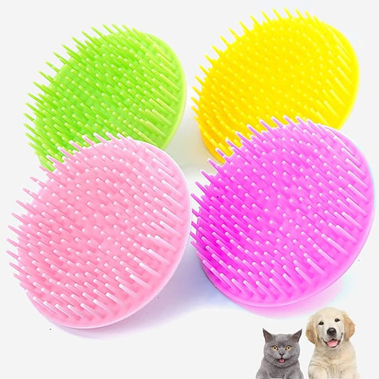 4pcs Silicone Dog Grooming Brush Pet Shampoo Bath Brush Soothing Massage Rubber Comb with Handle for Long Short Hair Dogs Cats (A)