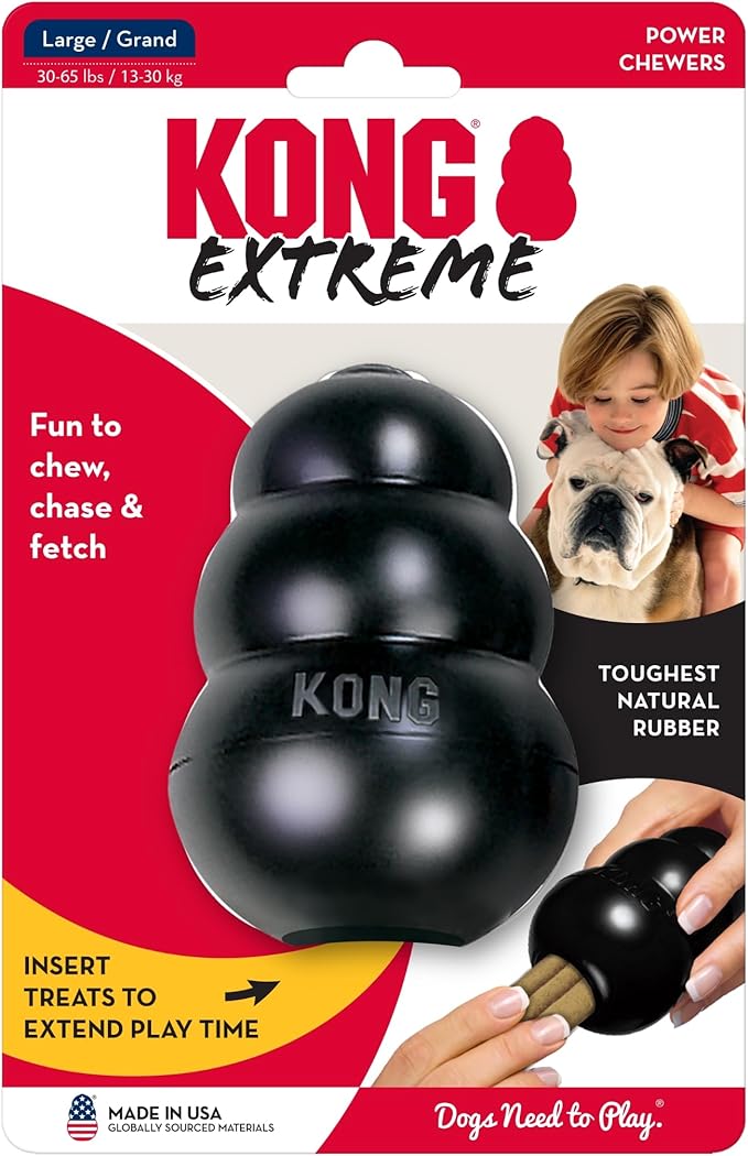 KONG Extreme Dog Toy - Fetch & Chew Toy - Treat-Filling Capabilities & Erratic Bounce for Extended Play Time Most Durable Natural Rubber Material - for Power Chewers - for Large Dogs