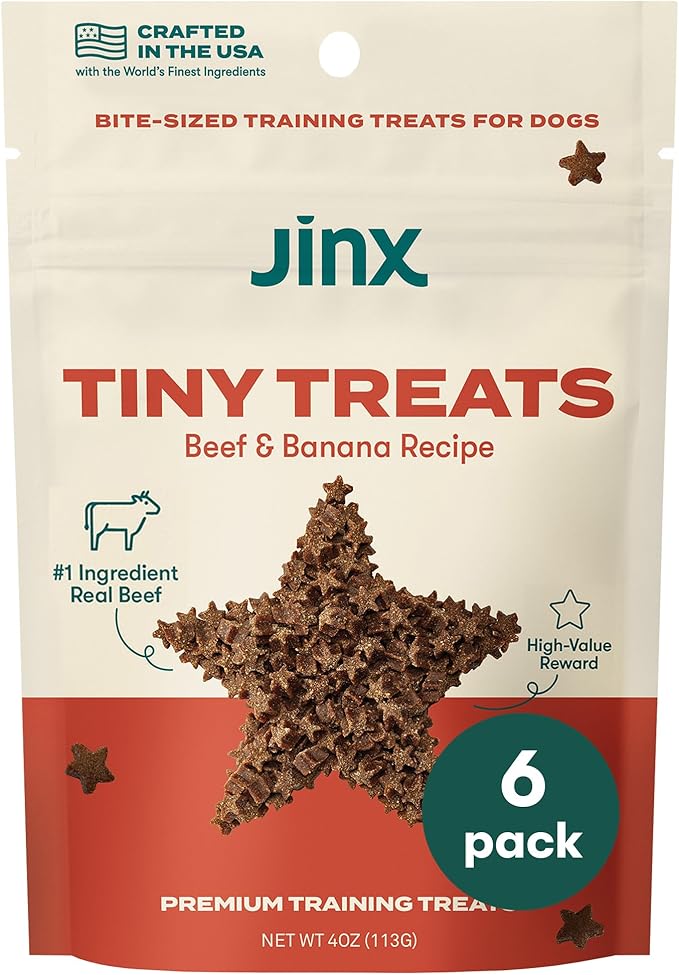Jinx Beef & Banana Training Treats for Dogs and Puppies, Low-Calorie, All Natural, Slow-Smoked Real Beef, No Fillers 4oz, 6 Pack