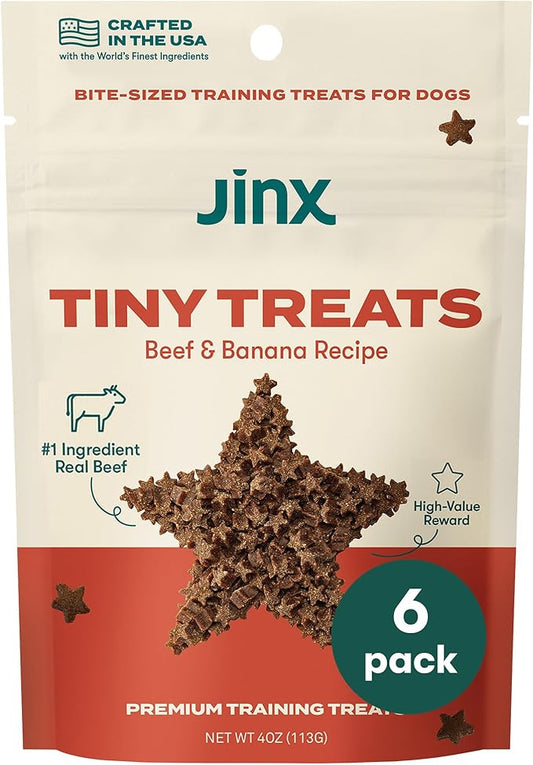 Jinx Beef & Banana Training Treats for Dogs and Puppies, Low-Calorie, All Natural, Slow-Smoked Real Beef, No Fillers 4oz, 6 Pack