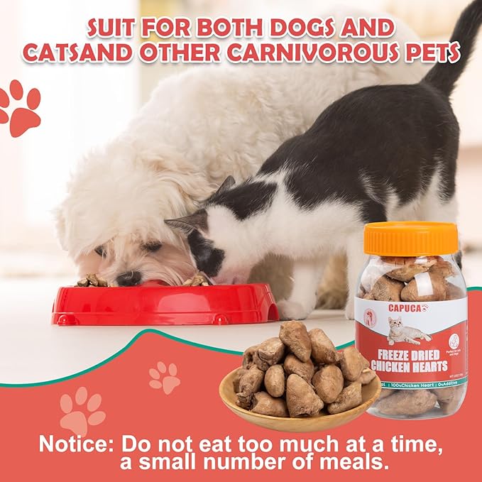 Chicken Hearts Dog Treats - Freeze Dried Chicken Heart Cat Treats Single Ingredient All Natural High Protein Pet Treats（3.5OZ）
