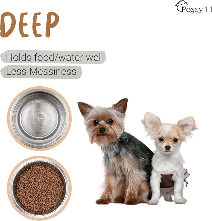 PEGGY11 Deep Stainless Steel Anti-Slip Dog Bowls - 2-Pack, 2 Cups