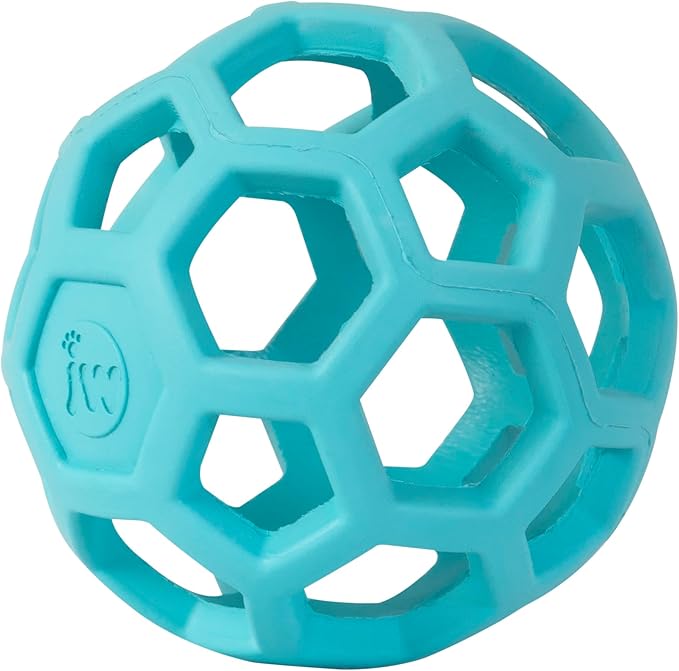 JW Pet HOL-ee Roller™, Dog Toy Puzzle Ball, Natural Rubber, Medium (4.5” Inch Diameter), Blue