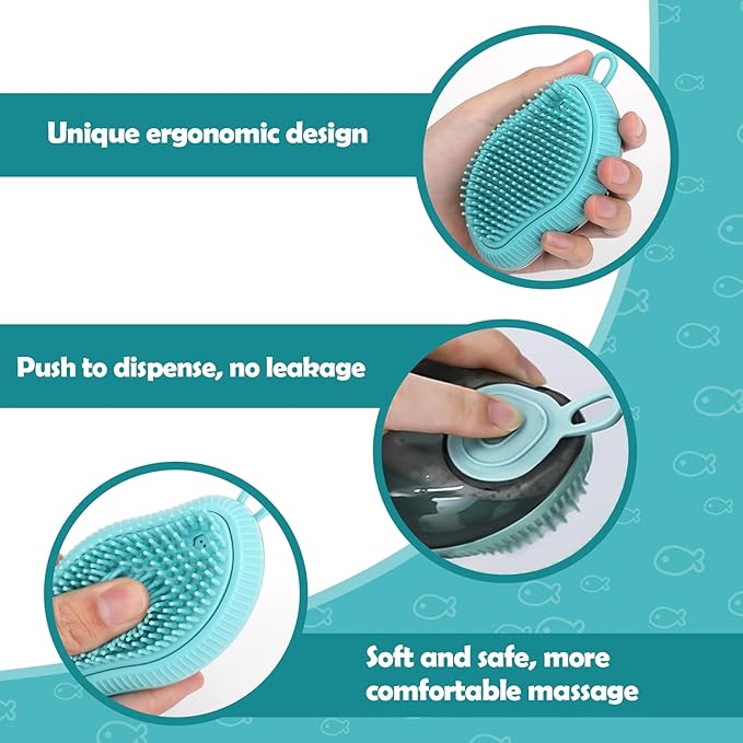 AIERSA Dog Grooming Kit - Shampoo Brush with Soap Dispenser, Soft Rubber Scrubber for Short-Haired Pets