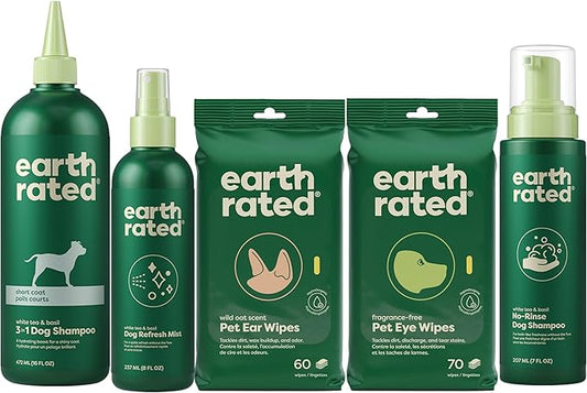 Earth Rated Short Coat Essentials - Dog Shampoo, Refresh Mist, Ear Wipes, Eye Wipes & No-Rinse Shampoo