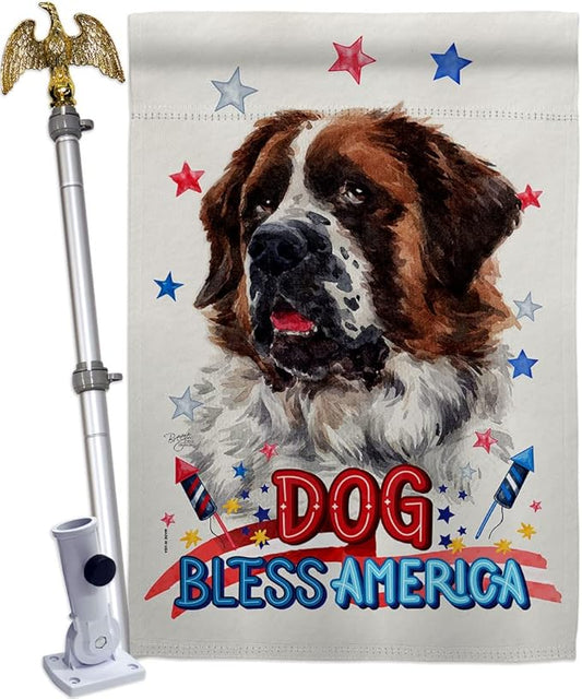 Breeze Decor Patriotic St Bernard Dog House Flag Eagle Set Puppy Spoiled Paw Canine Fur Pet Nature Farm Animal Creature Decoration Banner Small Garden Yard Gift Double-Sided, Made in USA