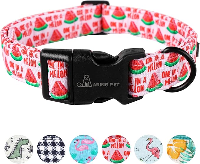 ARING PET Summer Dog Collar-Cute Watermelon Dog Collar for Medium Dogs, Adjustable Soft Cotton Girl Dog Collars for Small Medium Large Dogs, Medium