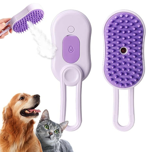 Cat Steam Brush for Shedding - 4 in 1 Cat Brush with Steam Anti-Static, Massaging & Shedding Comb – All-In-One Pet Grooming and Cleaning, Purple