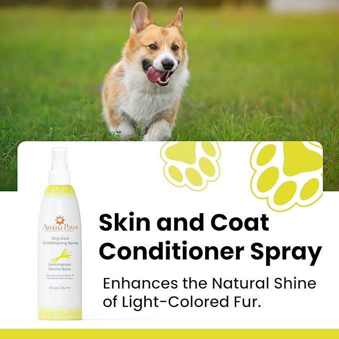 Dog Coat Conditioning Spray - Pet-Friendly Detangler Spray with Natural Essential Oils for Dogs - Daily Dog Spray to Eliminate Odors and Knots - Lemongrass Vanilla Bean - 4.5 oz.