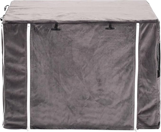 Dog Crate Cover for Wire Crates Cages, Doubles as a Comfy Blanket, Polar Fleece Pet Kennel Cover Windproof Soundproof Home Decoration - Cover only - Grey - Fits 30 Inch Crates