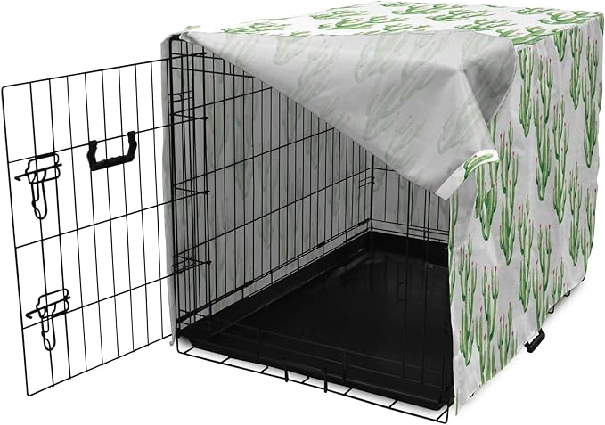 Ambesonne Watercolor Flowers Dog Crate Cover, Cactus Plants Exotic Climate Botanical Branches Mother Nature, Easy to Use Pet Kennel Cover for Medium Large Dogs, 48 Inch, Fern Green
