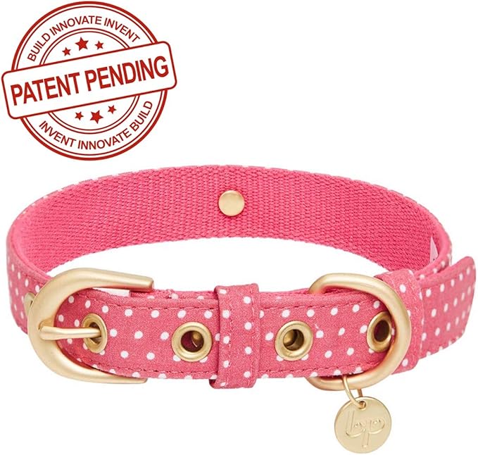 Blueberry Pet 2 Patterns Adjustable Dog Collar with Metal Buckle and 2 Detachable Bowtie - Pink Polka Dot, Neck 13-16.5", for Medium Breed