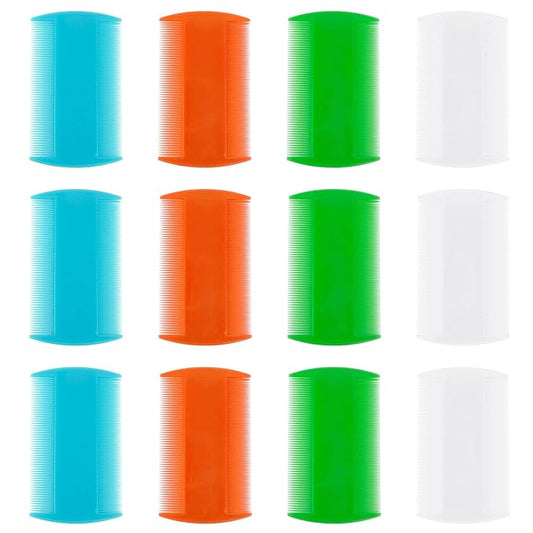 AUEAR, 12 Pack Plastic Pet Comb Flea Lice Dog Cat Double Sided Fine Tooth Hair Grooming 4 Colors