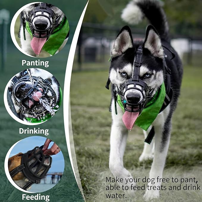 BARKLESS Dog Muzzle, Silicone Basket Muzzle for Small Medium Large Dogs, Soft Cage Muzzle Prevent Biting Chewing, Allow Drinking Panting, Suitable for German Shepherd