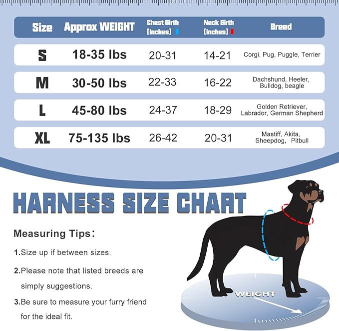 AUROTH Tactical Dog Harness for Small Medium Large Dogs No Pull Adjustable Pet Harness Reflective K9 Working Training Easy Control Pet Vest Military Service Dog Harnesses (L, Denim Blue)