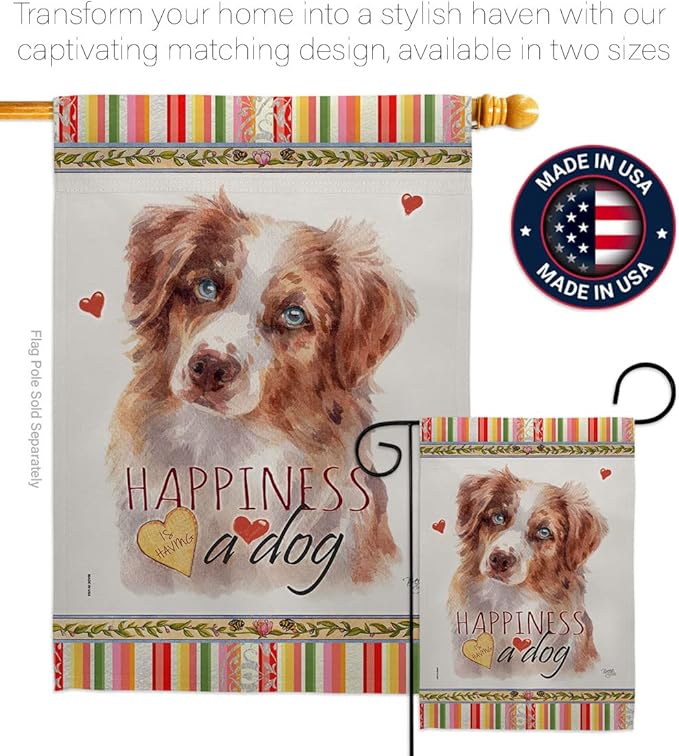 Breeze Decor Red Australian Shepherd Happiness House Flag-Pack Dog Puppy Spoiled Paw Canine Fur Pet Nature Farm Animal Creature Applique Banner Small Garden Yard Gift Double-Sided, Made in USA