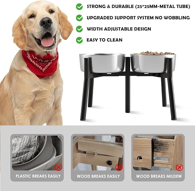 Adjustable Raised Dog Bowl Stand for Large & Medium Dogs, 11" Tall, fits 7-10.6" Wide Bowls, 2-in-1 Design