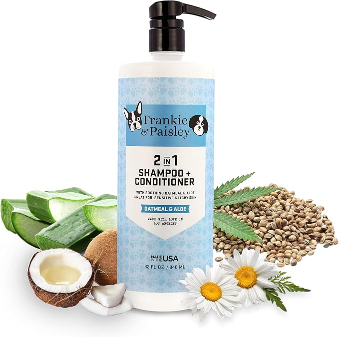 Frankie & Paisley 2-in-1 Soothing Dog Grooming Shampoo and Conditioner for Dry or Itchy Skin and Allergy Relief with Oatmeal and Natural Aloe Vera - 32 fl. Oz