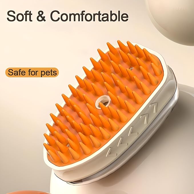 4-in-1 Pet Steam Brush: Deshedding, Vibrating, LED Lights, Steaming, and Massaging Grooming Tool for Cats, Dogs, and Small Animals, Bisque