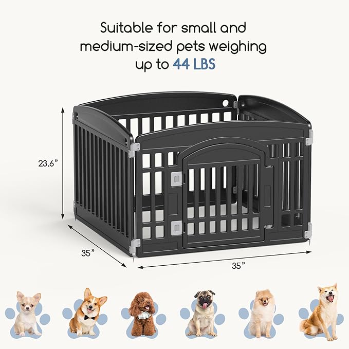 Plastic Dog Playpen | 4-Panel 24" Safe & Secure Indoor/Outdoor Pet Fence | Folding & Portable | Ideal for Small Dogs | Easy to Clean （Black）