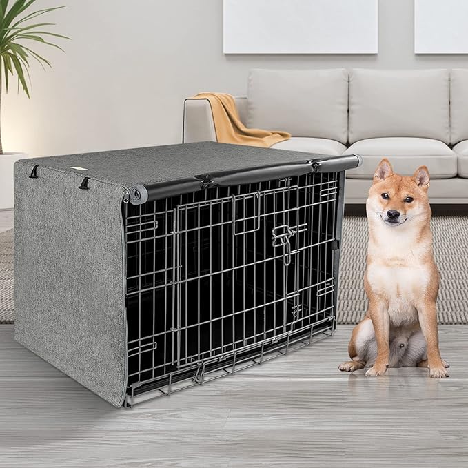Dog Crate Cover - Kennel Cover Fit for 42 Inch Dog Crate, Double Door Polyester for Wire Puppy Cage Indoor Outdoor Protection,Grey