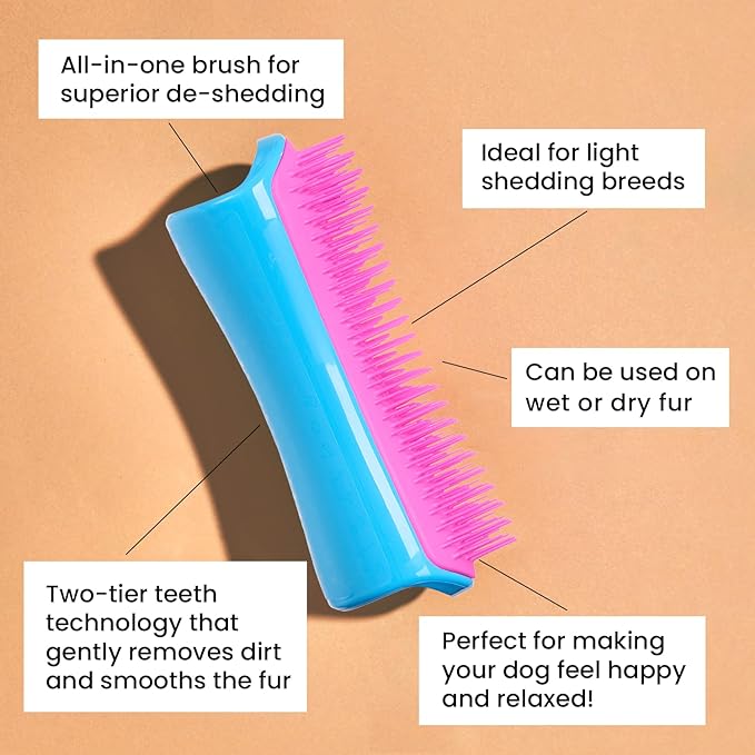 Pet Teezer by Tangle Teezer De-Shedding Dog Grooming Brush, Dry Brush or Dog Bath Brush for Wet or Dry Fur, Large, Blue & Pink