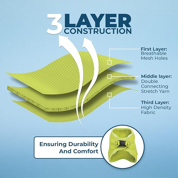 Voyager Step-in Air Dog Harness - All Weather Mesh, Reflective, No Pull Harness for Small, Medium Dogs, Cats - Secure with Hook & Loop Fastener, Buckle, Double D-Rings - Lime Green, XS