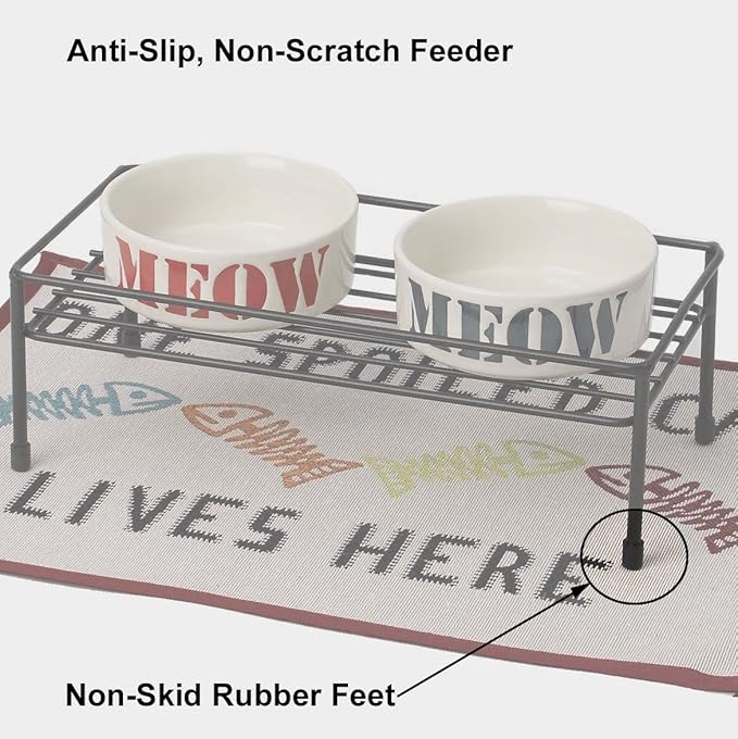 PetRageous 81030 Gizmo's Set The Table Steel Frame Dog Feeder, 3-Inch Tall Dining Table by 13-Inch Long and 5.75-Inch Wide, Holds Two 5.5-Inch Diameter Bowls, for Small and Medium Dogs and Cats, Black