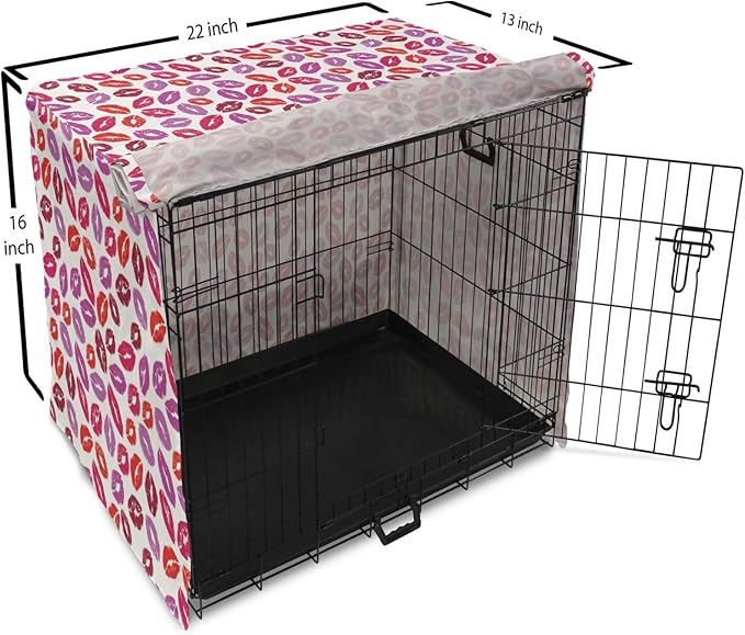 Lunarable Kiss Dog Crate Cover, Fun Colorful Design Lipsticks Kisses Fashion Illustration Print Artwork, Easy to Use Pet Kennel Cover for Medium Large Dogs, 22 Inch, Fuchsia and Raspberry