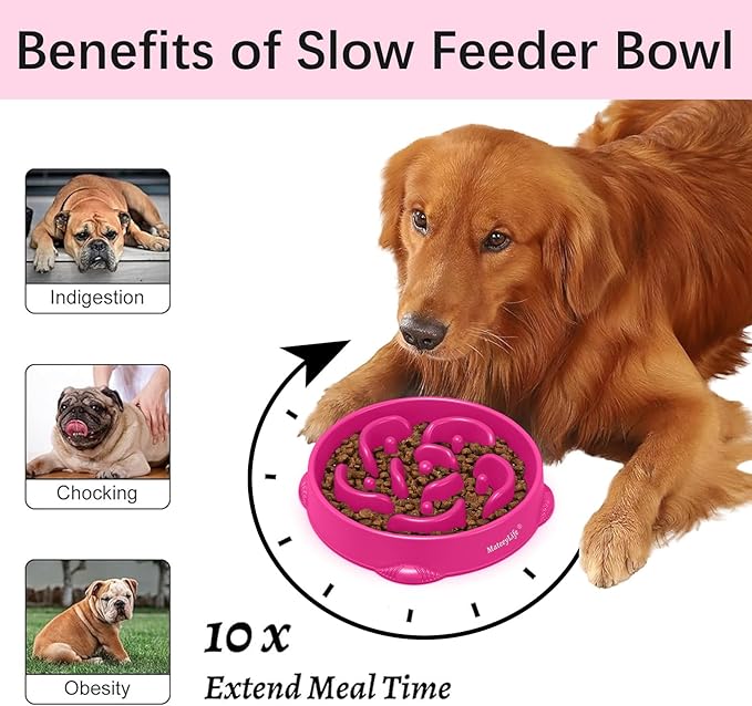 MateeyLife Large Slow Feeder Dog Bowls, Anti-Choking Puzzle Dog Food Bowls, Anti-Slip Interactive Feeding Slow Down Eating, Bloat Stop Maze Dishes for Large Breeds 4 Cups Purple