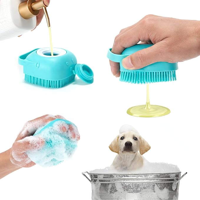 6Pcs Silicone Pet Grooming Set: Bath Massage Dispenser Brush, Finger Toothbrush, Nail Clippers and File for Dogs and Cats