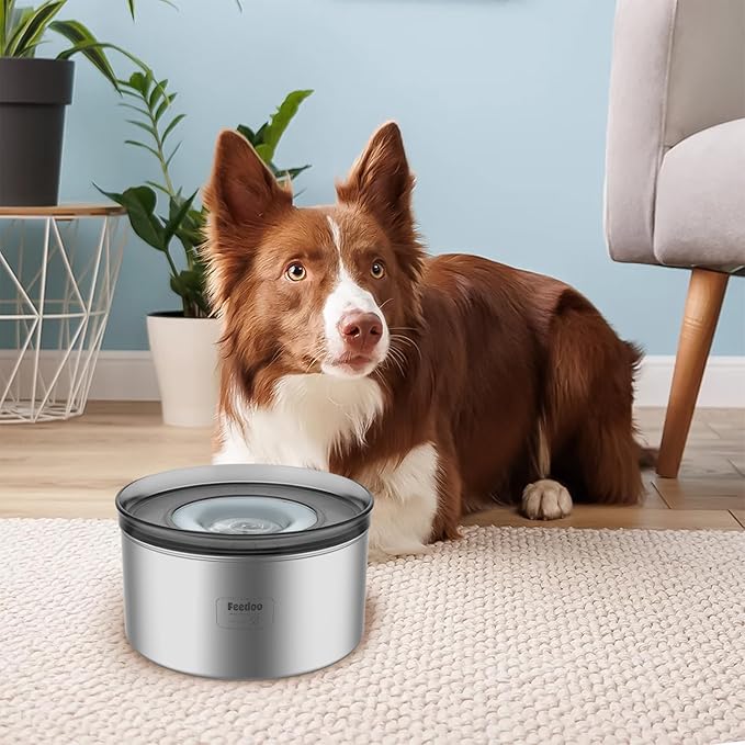 1Gallon Dog Water Bowl, 3.8L No Spill Water Bowl for Dogs, Stainless Steel Spill Proof Dog Bowl, No Splash Slow Drinking Bowl with No Slip Base for Messy Drinkers[Anti Digging]