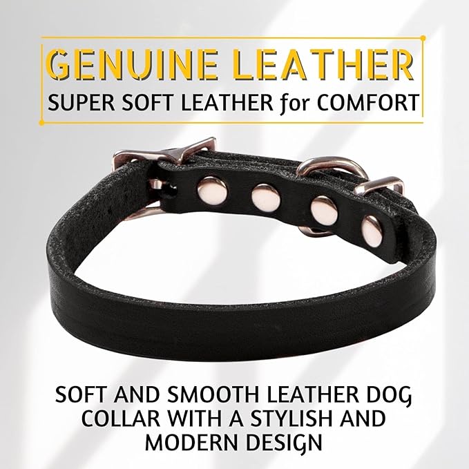 ADITYNA - Black Leather Dog Collar for Small Dogs - Classic Style, Soft and Strong, Heavy Duty, Top-Grain Leather, Handmade (S - Neck: 12-16 inches, Black)