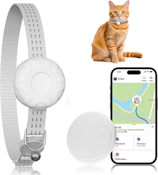 Cat Tracker,Pet Tracker for Cats (Only iOS),Waterproof Tracker Cat Collars with Safety Elastic Buckle,No Monthly Fee,Works with Any Collar,Compatible with Apple Find My App-White