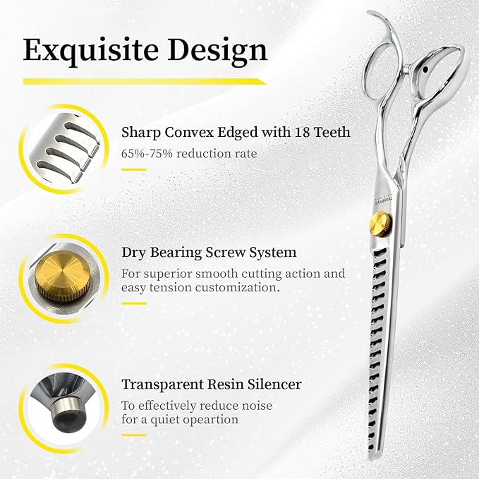 Dog Grooming Scissors, 7.0" 18 Teeth Chunker Shears, Premium Stainless Steel, Safety Rounded Tip & Offset Handles for Precision Trimming Dogs, Cats, Pet at Home