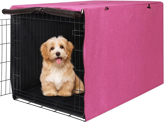 Deblue Heavy-Duty Dog Crate Cover, Privacy Pet Kennel Cover Universal Fits for 24 Inches Wire Cage, Polyester Crate Cover Fit for 1 2 3 Doors Crate (Pink)