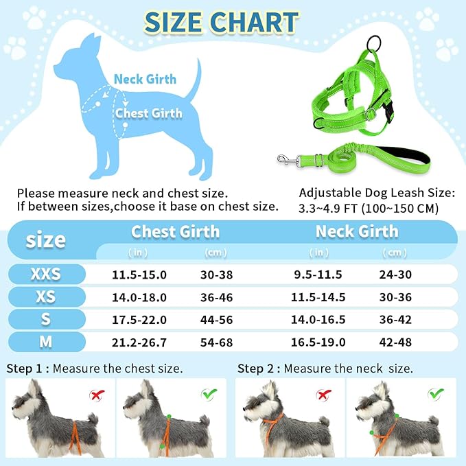 SlowTon No Pull Small Dog Harness and Leash Set, Puppy Soft Vest Harness Neck & Chest Adjustable, Reflective Lightweight Harness & Anti-Twist Pet Lead Combo for Small Medium Dogs (G-Front Clip,XXS)