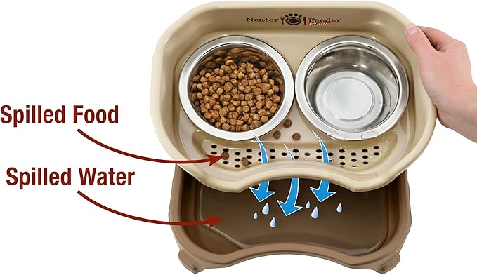 Neater Feeder Express Mess Proof Dog Bowls Elevated for Small Breed – Made in USA – No Spill Raised Slow Feeder Elevated Dog Bowl Stand, Stainless Steel Food and Water Bowl Set, Cappuccino