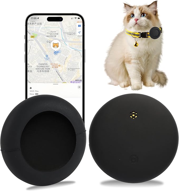 Pet Tracker for Cat, Smart Cat Location Tracker with Holder, MFi Certificated Tracking Device, No Monthly Fee, Works with Find My, Collar Not Included, Not GPS Tracker(iOS Only) (Black, Small)