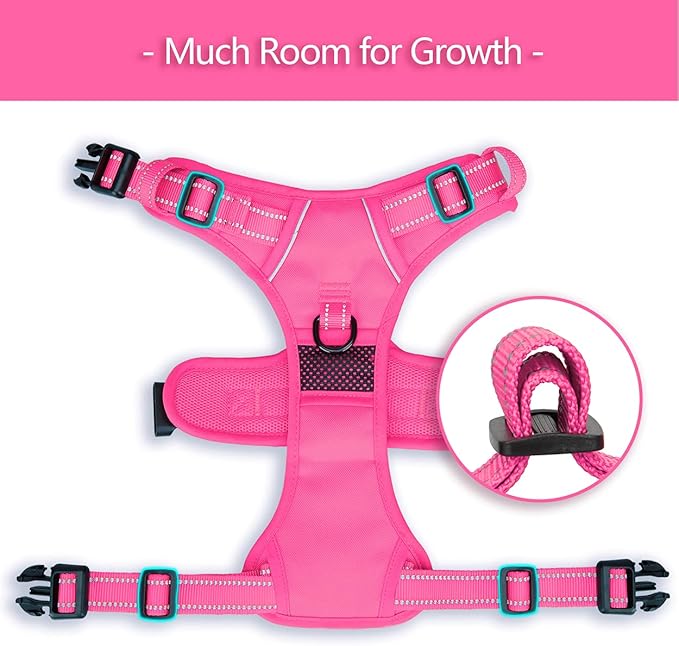 PoyPet No Pull Dog Harness, No Choke Reflective Dog Vest, Adjustable Pet Harnesses with Easy Control Padded Handle for Small Medium Large Dogs(Pink Matching Trim,XS)